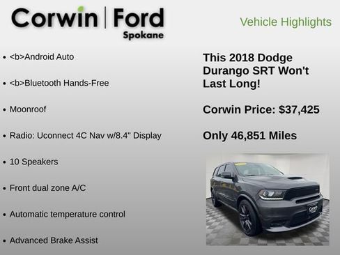 Used 2018 Dodge Durango SRT w/ SRT Interior Appearance Group image 18