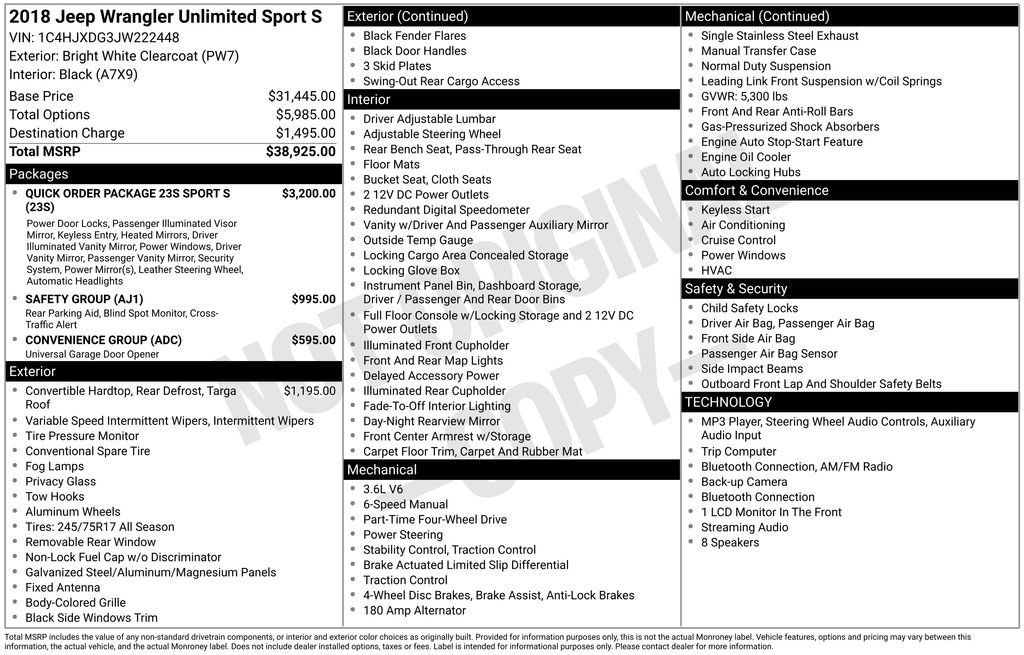 Certified 2018 Jeep Wrangler Unlimited Sport S AWD/4WD image 22