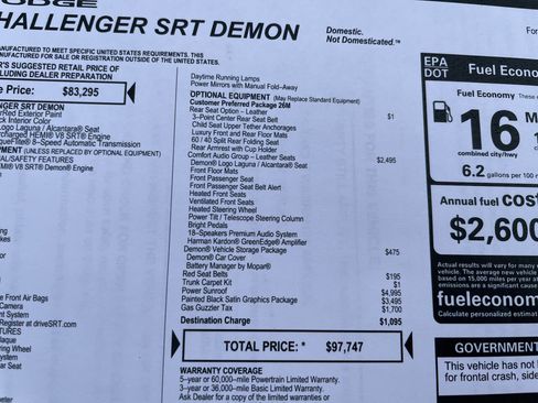 Used 2018 Dodge Challenger SRT Demon RWD image 7
