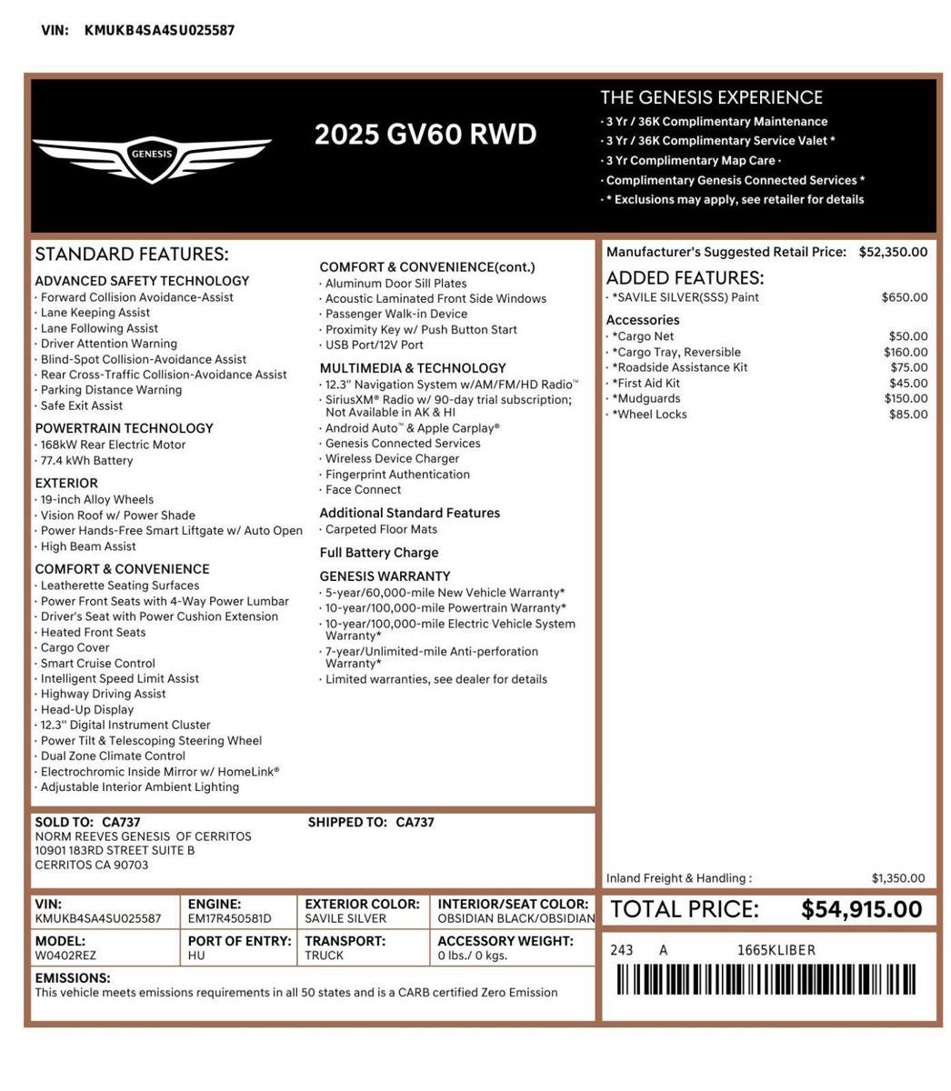 Used 2025 Genesis GV60 RWD image 56