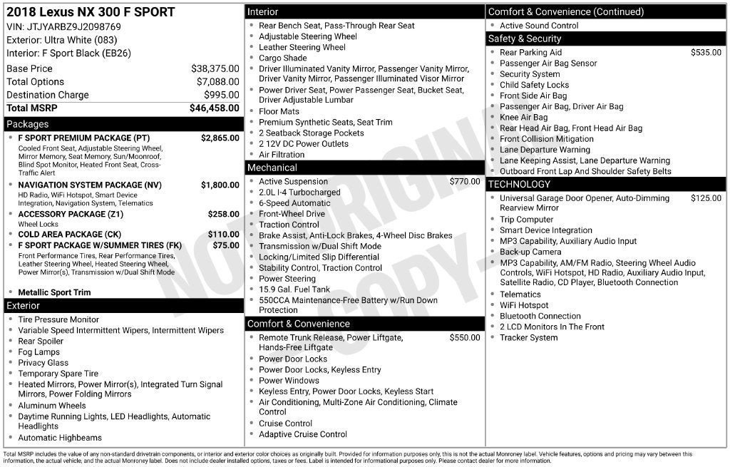 Used 2018 Lexus NX 300 F Sport w/ F Sport Premium Package FWD image 5