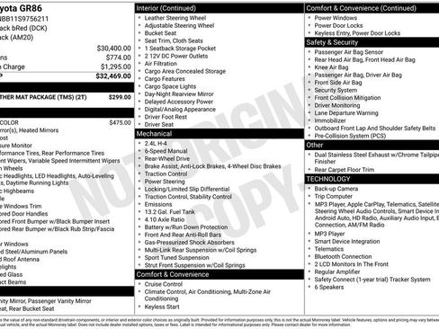 Used 2025 Toyota GR86 w/ ALL Weather Mat Package (TMS) RWD image 29