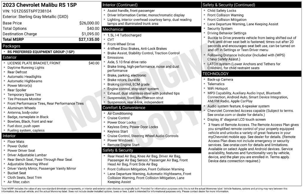 Used 2023 Chevrolet Malibu RS FWD image 33