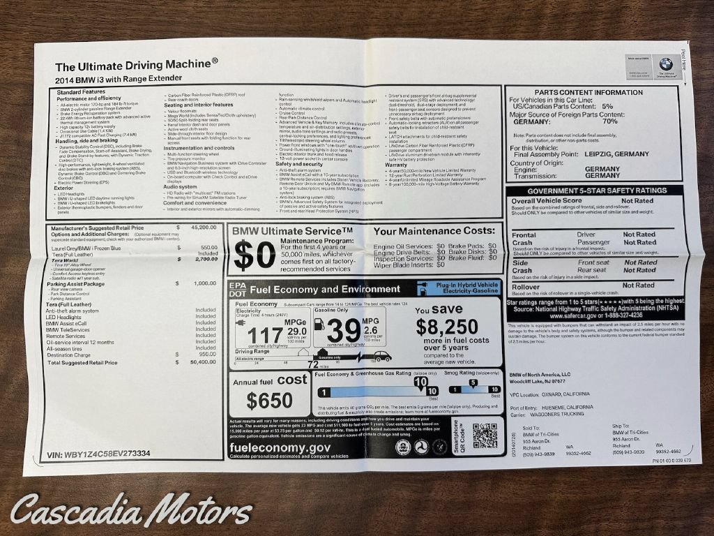 Used 2014 BMW i3 w/ Range Extender RWD image 3