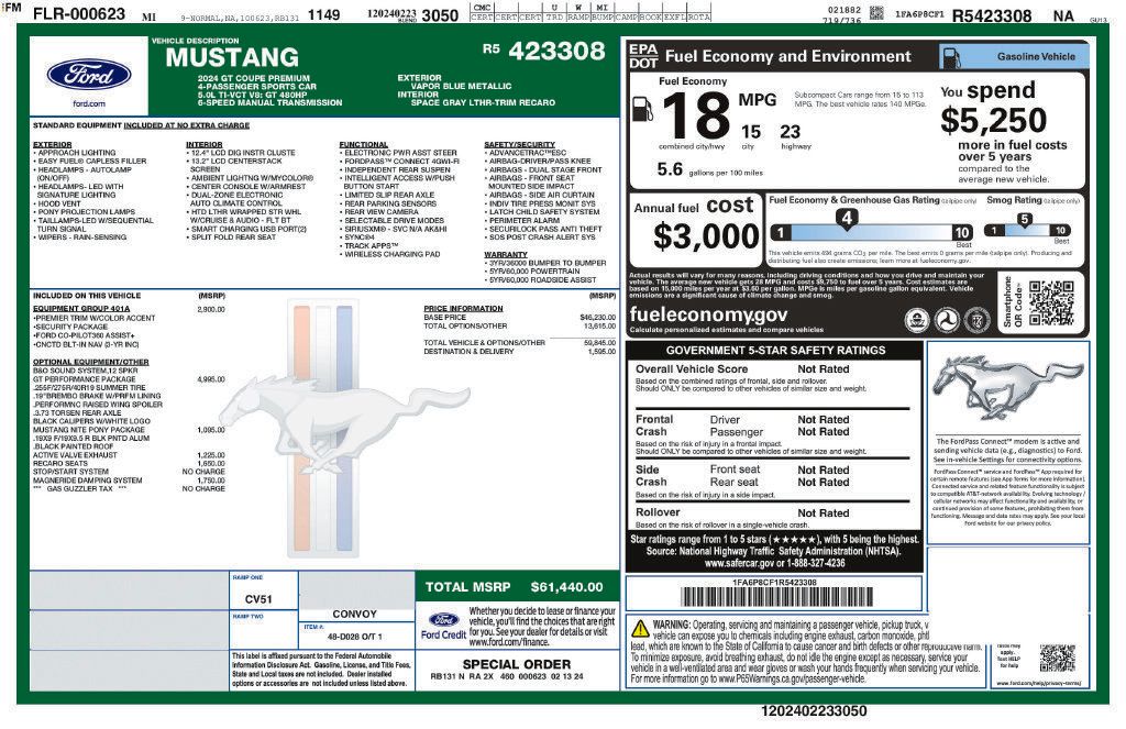 Certified 2024 Ford Mustang GT Premium w/ GT Performance Package RWD image 12