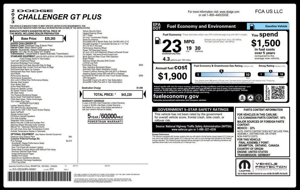 Certified 2023 Dodge Challenger GT w/ Plus Package RWD image 4