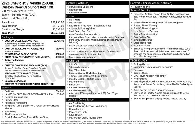 New 2026 Chevrolet Silverado 2500 Custom w/ Custom Value Package AWD/4WD image 25