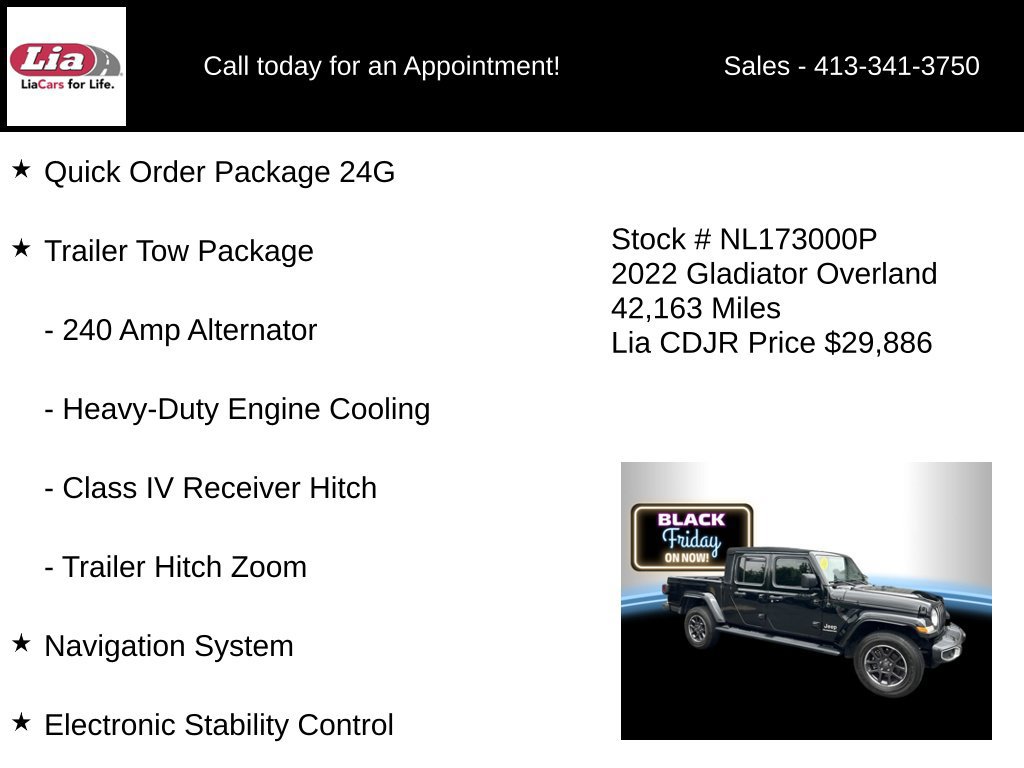 Certified 2022 Jeep Gladiator Overland w/ Trailer Tow Package AWD/4WD image 6