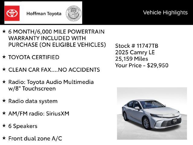 Used 2025 Toyota Camry LE FWD image 8