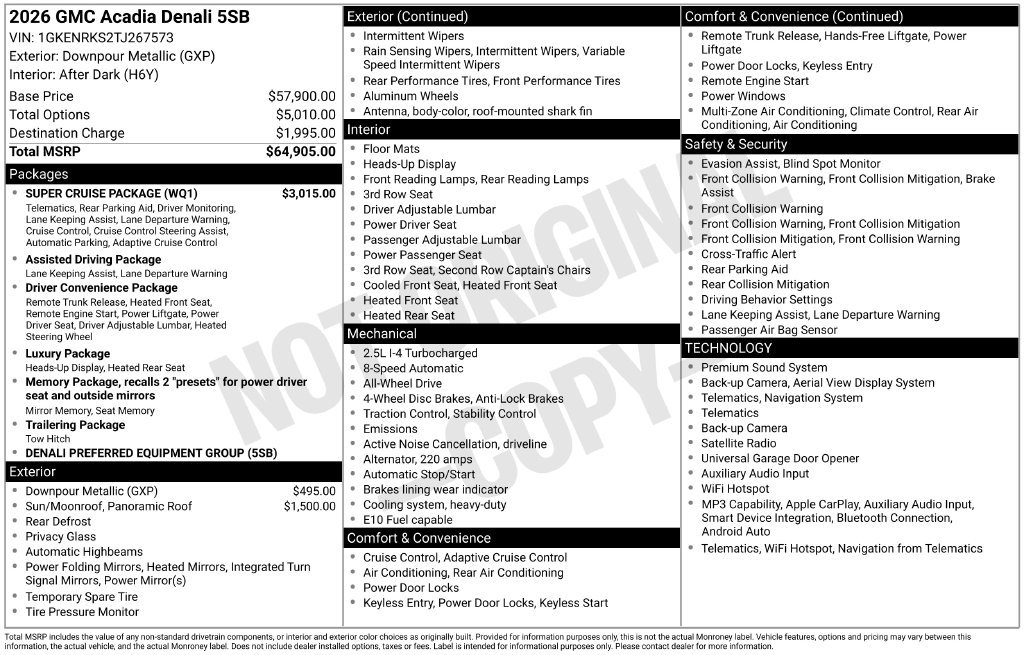 Used 2026 GMC Acadia Denali w/ Super Cruise Package AWD/4WD image 47