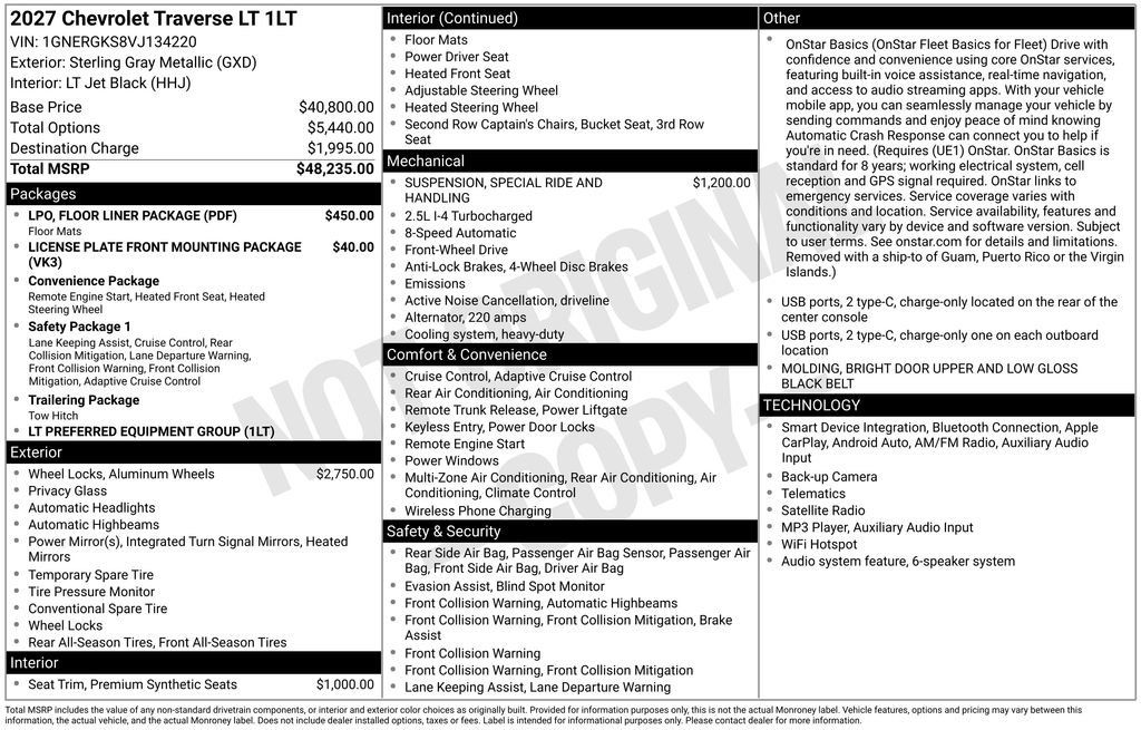 New 2027 Chevrolet Traverse LT w/ LPO, Floor Liner Package FWD image 27