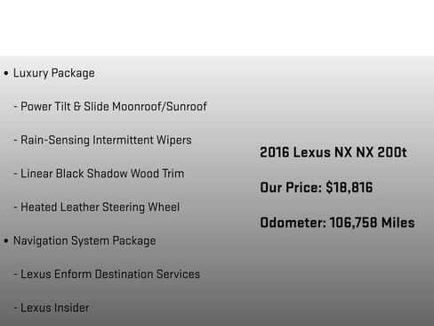 Used 2016 Lexus NX 200t AWD w/ Luxury Package image 12