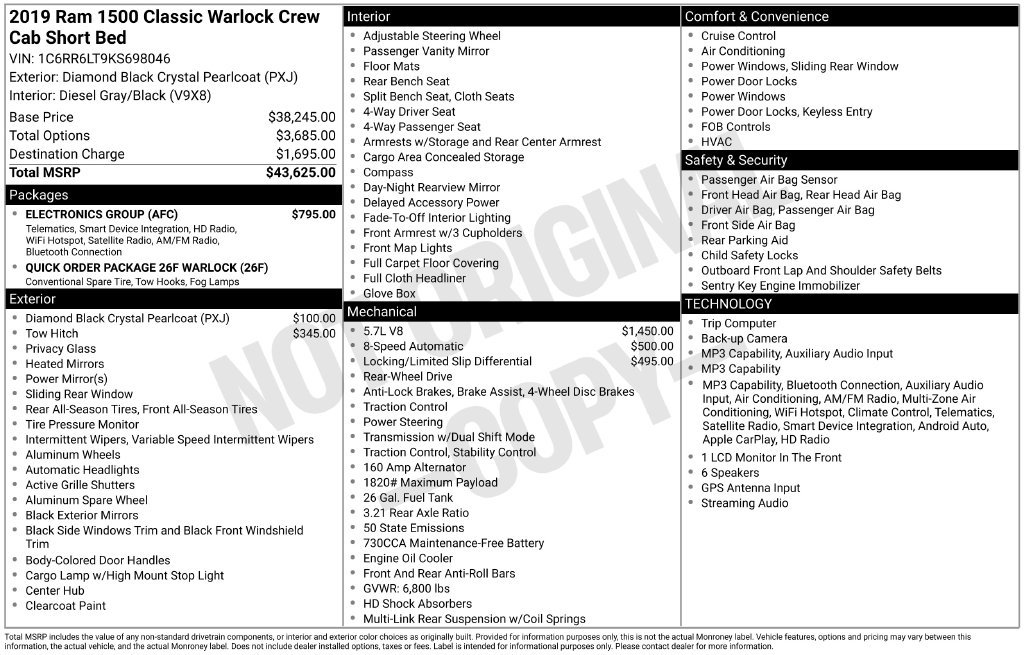 Used 2019 RAM 1500 Warlock w/ Electronics Group RWD image 2