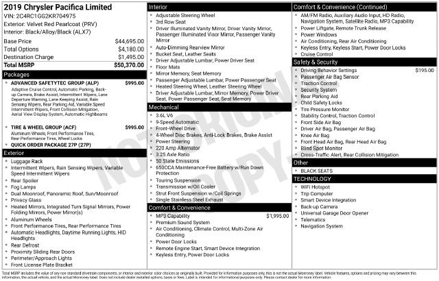 Used 2019 Chrysler Pacifica Limited w/ Tire & Wheel Group FWD image 2