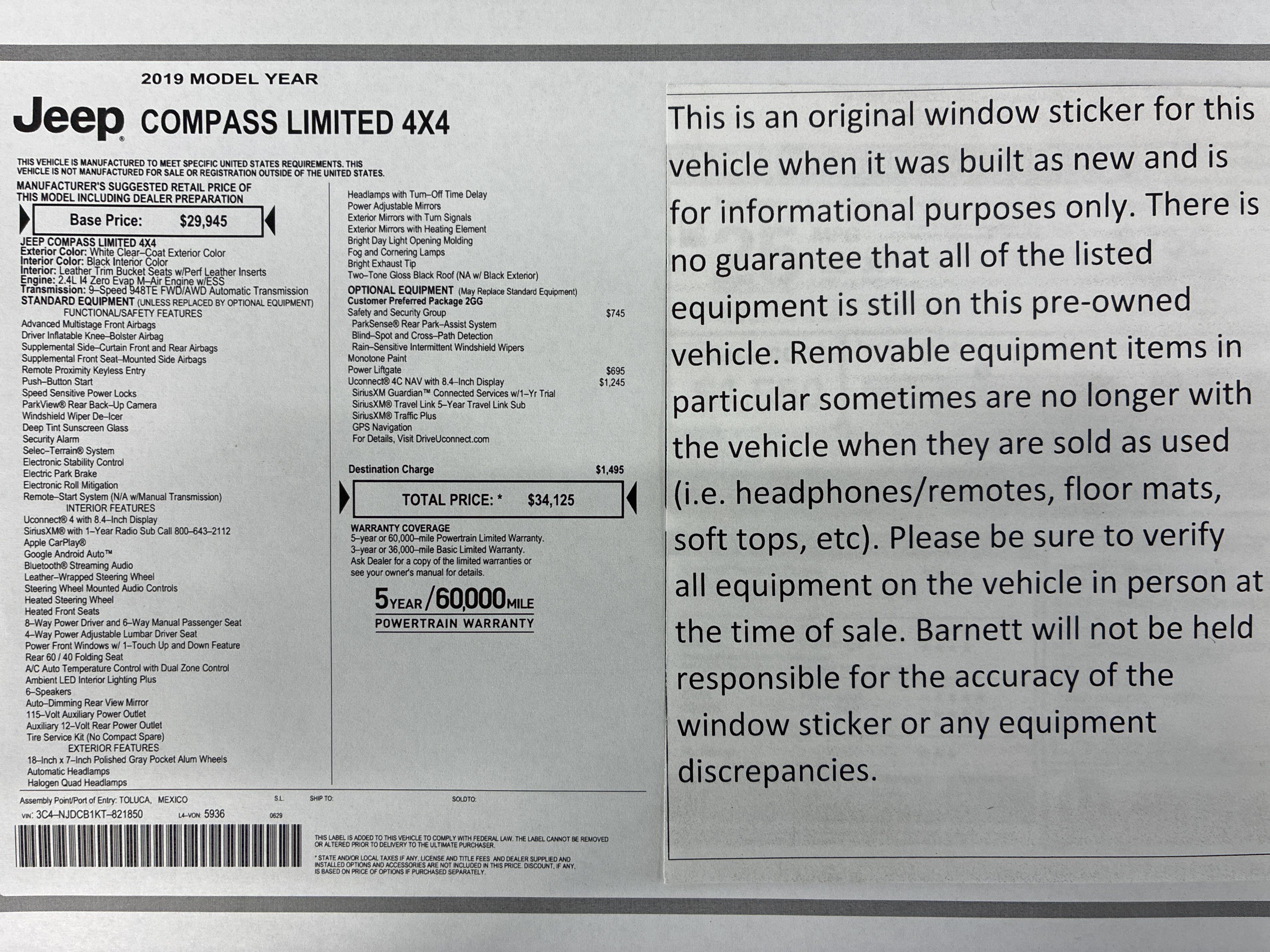 Used 2019 Jeep Compass Limited w/ Safety & Security Group AWD/4WD image 2