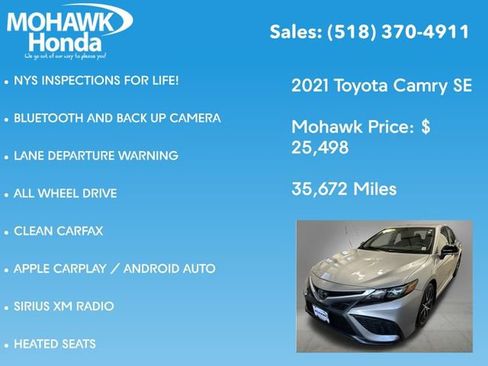 Used 2021 Toyota Camry SE w/ Cold Weather Package AWD/4WD image 7