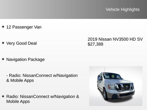 Used 2019 Nissan NV 3500 SV w/ Navigation Package image 8