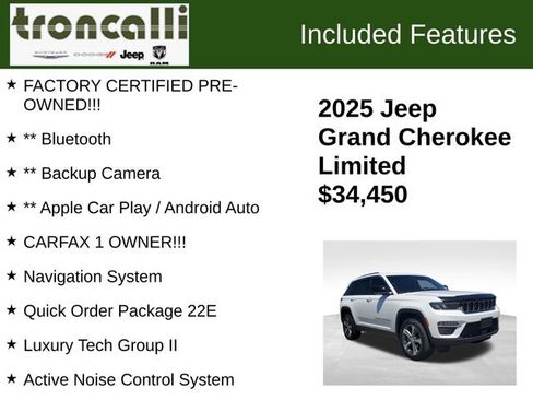Certified 2025 Jeep Grand Cherokee Limited w/ Luxury Tech Group II RWD image 5