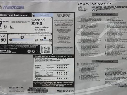 New 2025 MAZDA MAZDA3 2.5 Turbo Sedan w/Premium Plus image 46