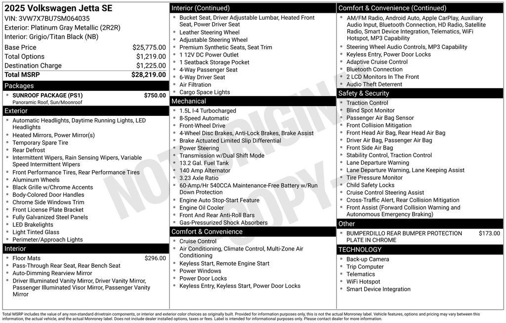 Used 2025 Volkswagen Jetta SE w/ Sunroof Package FWD image 6