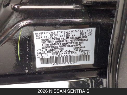 New 2026 Nissan Sentra S w/ Floor Mat Package FWD image 25