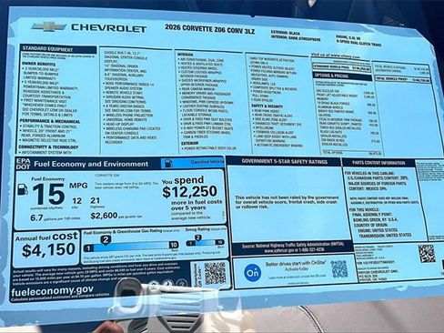 New 2026 Chevrolet Corvette Z06 w/ Stealth Interior Trim Package image 13