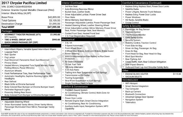 Used 2017 Chrysler Pacifica Limited w/ UConnect Theater Package FWD image 33