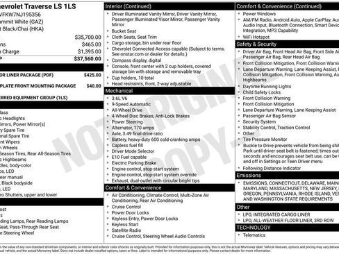 Used 2022 Chevrolet Traverse LS w/ LPO, Floor Liner Package image 6