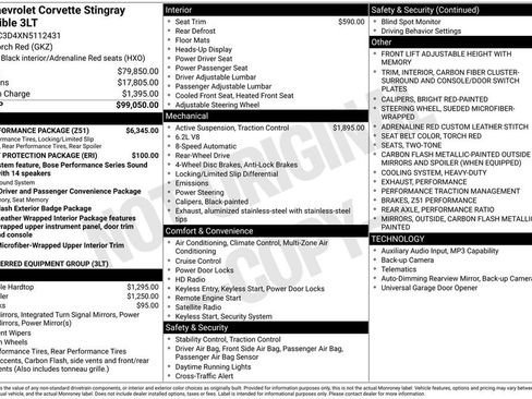 Used 2022 Chevrolet Corvette Stingray Premium Conv w/ Z51 Performance Package RWD image 3