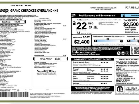 Used 2025 Jeep Grand Cherokee Overland w/ Adv Protech Group III AWD/4WD image 2
