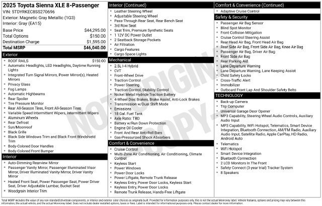 Used 2025 Toyota Sienna XLE FWD image 2