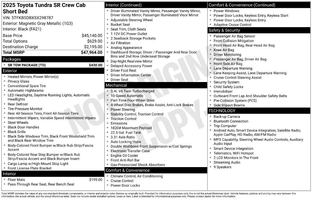 Certified 2025 Toyota Tundra SR w/ SR Tow Package AWD/4WD image 2