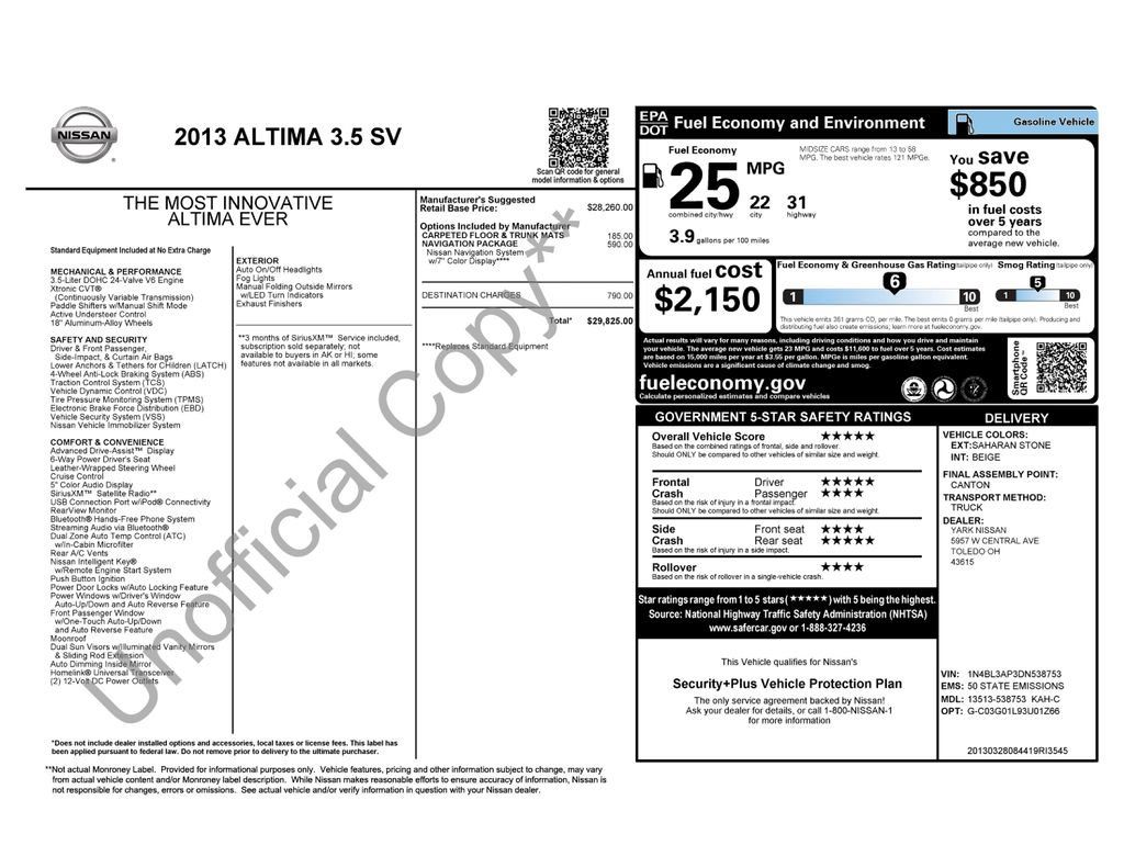 Used 2013 Nissan Altima 3.5 SV w/ Navigation Pkg FWD image 5