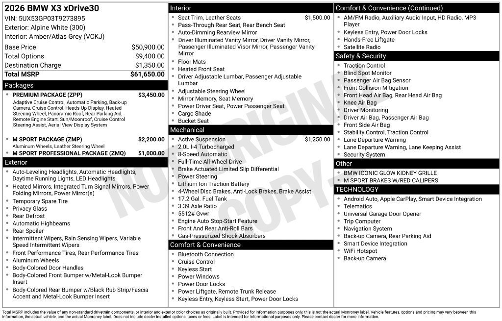 Certified 2026 BMW X3 xDrive30i w/ Premium Package AWD/4WD image 46