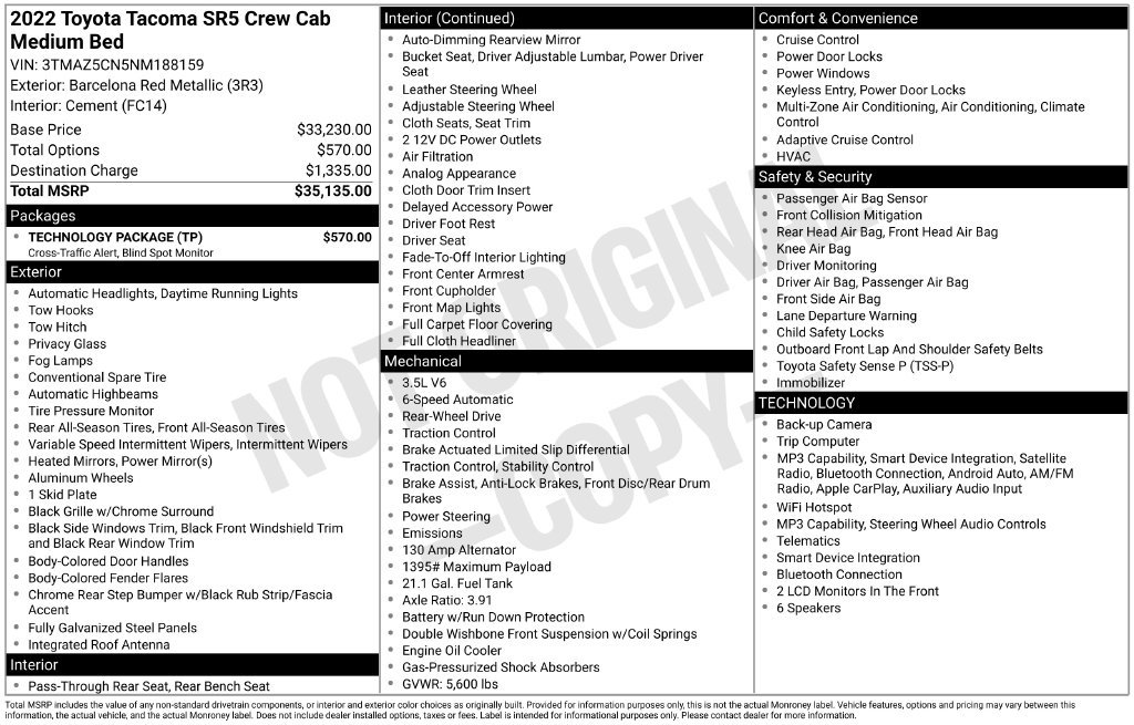 Used 2022 Toyota Tacoma SR5 w/ Technology Package RWD image 5