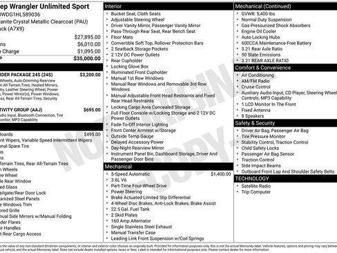 Used 2017 Jeep Wrangler Unlimited Sport w/ Quick Order Package 24S AWD/4WD image 11