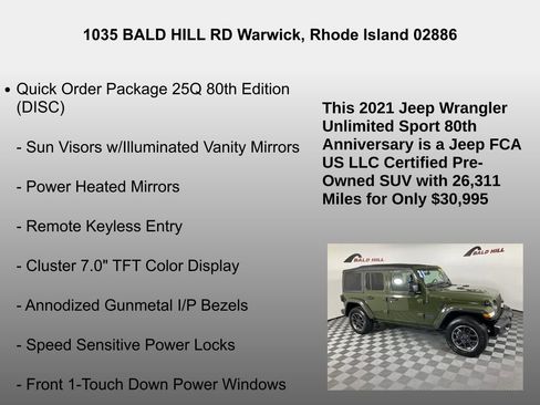 Certified 2021 Jeep Wrangler Unlimited Sport S image 14
