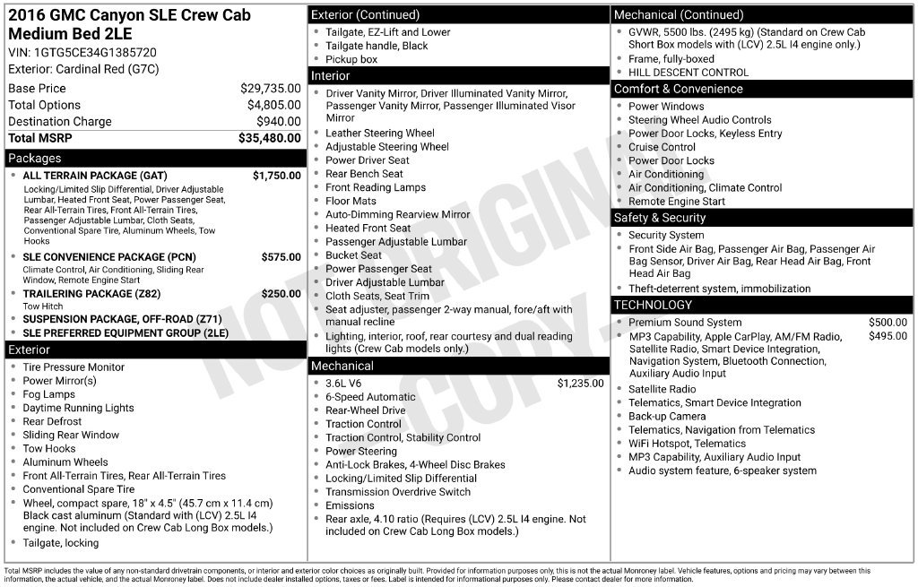 Used 2016 GMC Canyon SLE w/ All Terrain Package RWD image 17