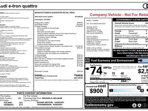 Used 2019 Audi e-tron Prestige w/ Prestige Package AWD/4WD image 14