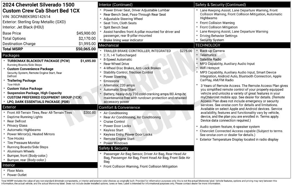 Used 2024 Chevrolet Silverado 1500 Custom w/ Turbomax Blackout Package RWD image 6