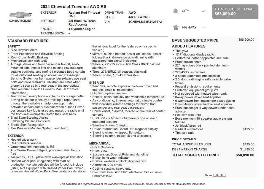 Certified 2024 Chevrolet Traverse RS AWD/4WD image 39
