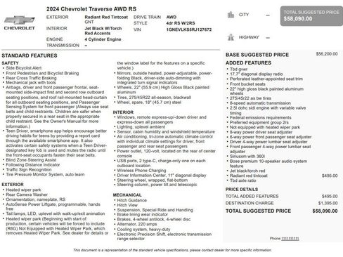 Certified 2024 Chevrolet Traverse RS AWD/4WD image 39