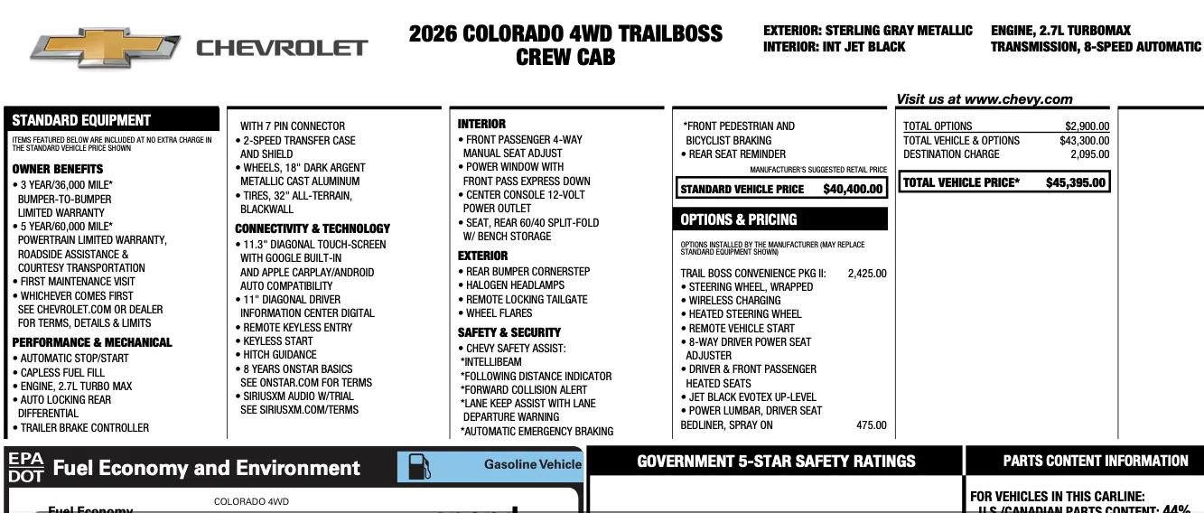 Used 2026 Chevrolet Colorado Trail Boss AWD/4WD image 2