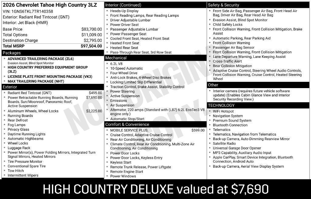 New 2026 Chevrolet Tahoe High Country AWD/4WD image 3