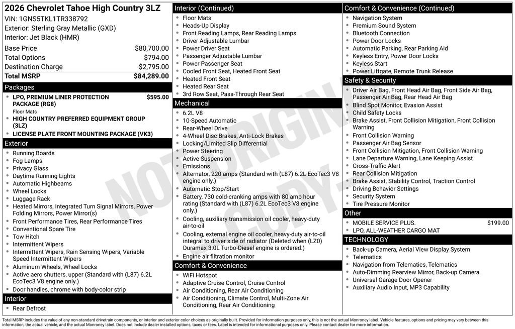 New 2026 Chevrolet Tahoe High Country RWD image 17