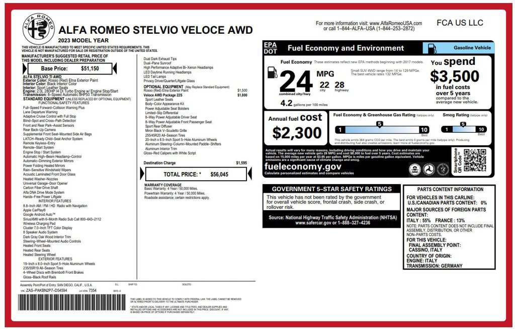 Used 2023 Alfa Romeo Stelvio Veloce AWD/4WD image 2