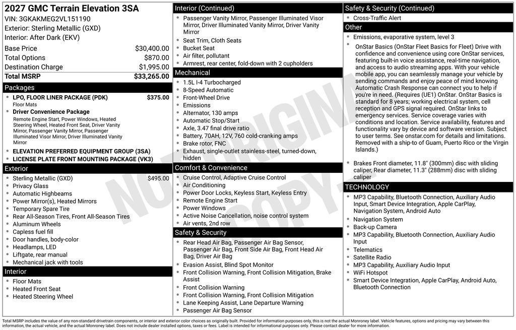 New 2027 GMC Terrain Elevation w/ LPO, Floor Liner Package FWD image 41