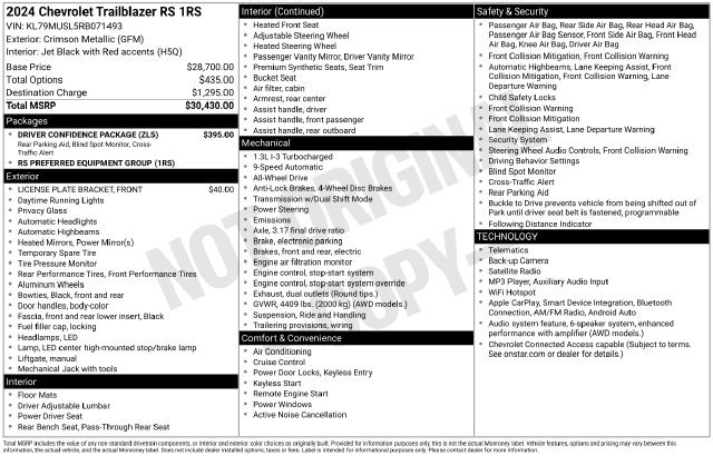 Certified 2024 Chevrolet TrailBlazer RS w/ Driver Confidence Package AWD/4WD image 34