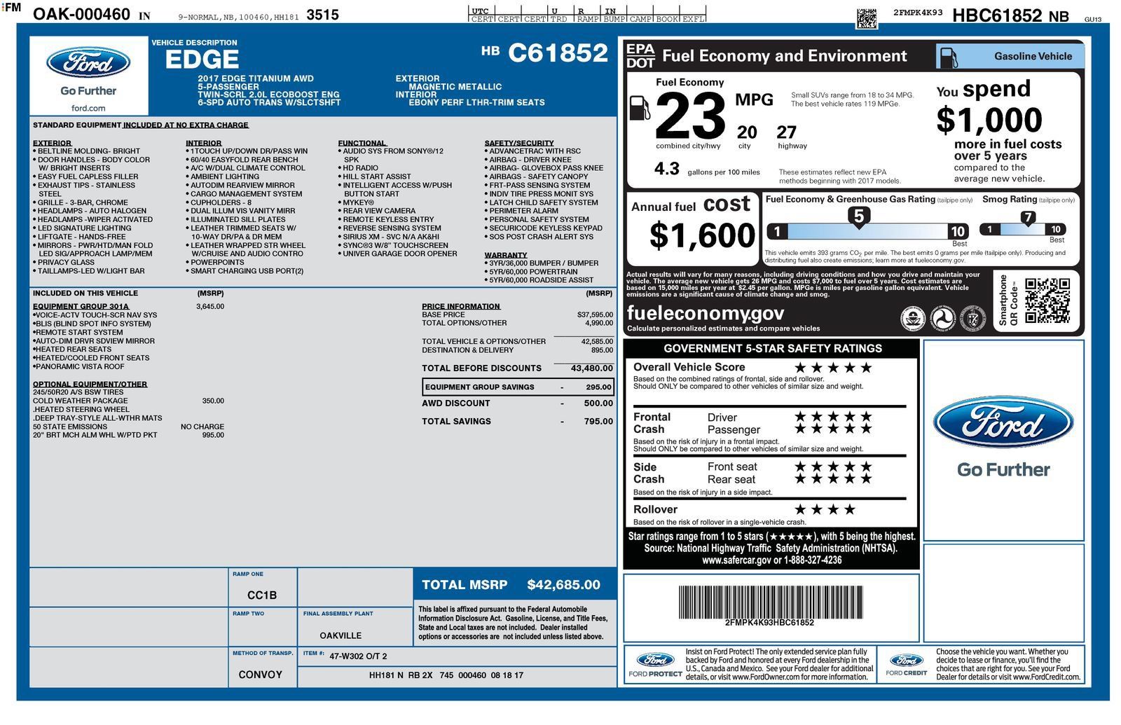 Used 2017 Ford Edge Titanium w/ Equipment Group 301A AWD/4WD image 32