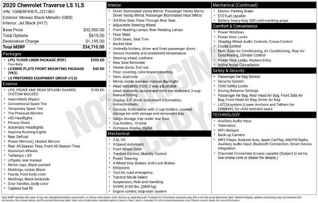Used 2020 Chevrolet Traverse LS w/ LPO, Floor Liner Package FWD image 31